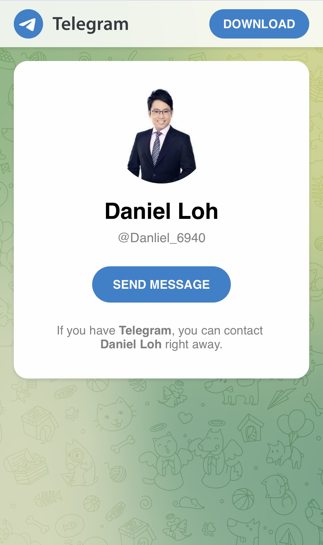 spam message link to a telegram channel of Daniel Loh